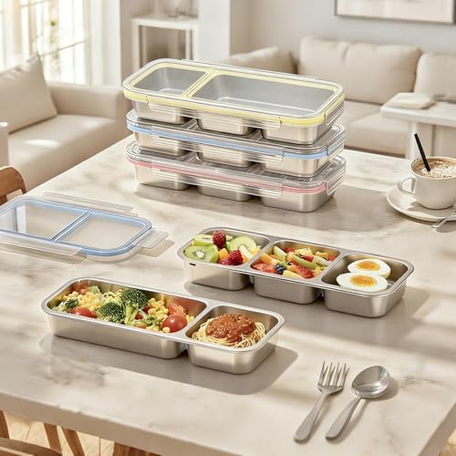 Stainless Steel Bento Box Set - 2 Compartments in Pink