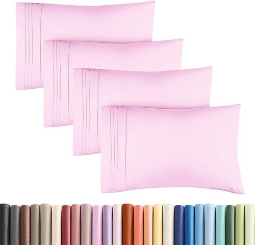 King Standard Pillow Cases - Soft Hotel Quality Covers for Comfy Bedding | Set of 4 Light Pink