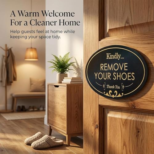 Kindly Remove Your Shoes Sign - Elegant Oval Door Sign 6.3" x 3.8"