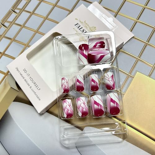 Wine Red Medium Square Press on Nails Glossy False Nails Set