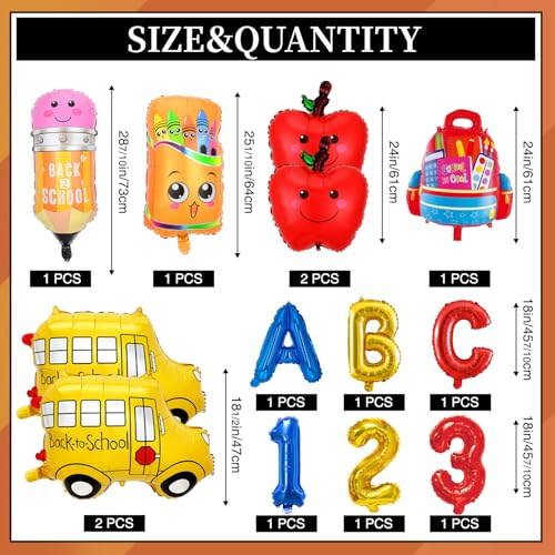 Back to School Balloons Set - 13 Colorful Foil Designs