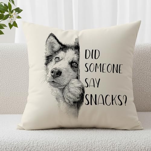 Husky Dog Throw Pillow Cover - Cute Snacks Design, 18x18in