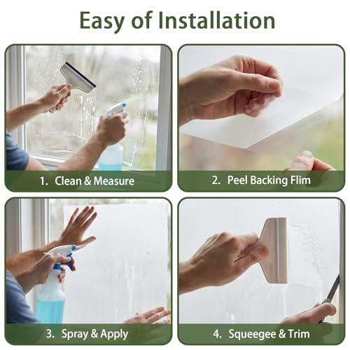 Deabevn Frosted Glass Window Privacy Film, Static Cling 17.5" x 78.7"