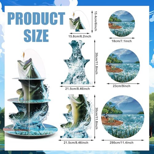 3-Tier Fishing Themed Cupcake Stand - Decorative Cardboard Party Tower
