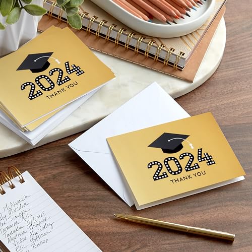 Hallmark Class of 2024 Graduation Thank You Cards - 40 Pack Gold Foil