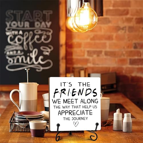 Ukebobo 'Friends We Meet' Wooden Desk Sign with Iron Stand, 5x5 Inch