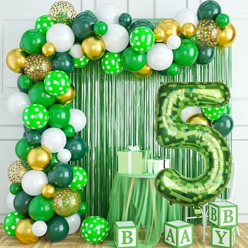 40-Inch Green Pixel Number 5 Foil Balloon for Parties