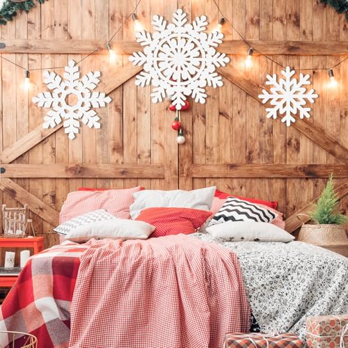 White Large Wooden Snowflake Ornament Sign Christmas Decorations 3 Pack