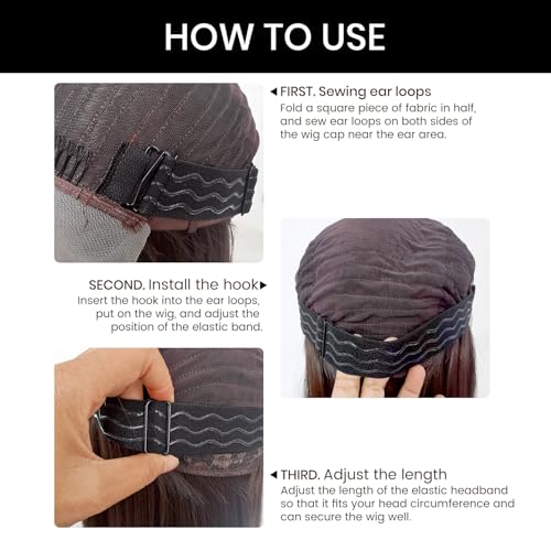Jozlynn Adjustable Elastic Wig Band with Hooks 3-Pack Black No-Slip Strap
