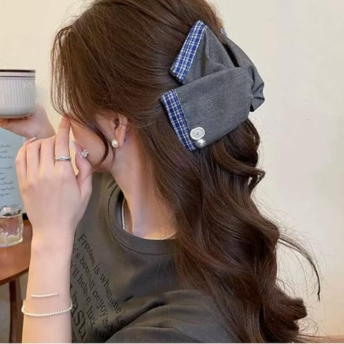 iRIIRIO 2pcs Cloth Covered Large Hair Claw Clips with Bow and Ruffled Edge