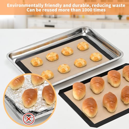 Luckyiren Silicone Baking Mats Set with Circles for Macarons & Cookies, 2 Pack Half Sheet, Gray/Beige