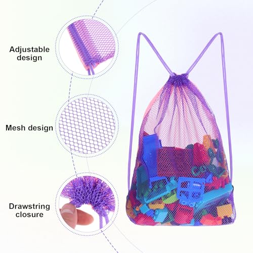 Josojoou 2pcs Mesh Beach Toy Bag - Large Drawstring Sand Toy Storage