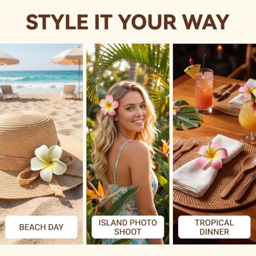 Plumeria Flower Hair Clips 2Pcs Tropical Hawaiian Frangipani Barrettes