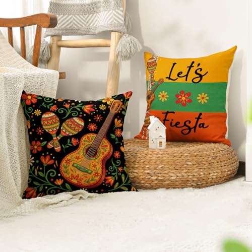 Cinco de Mayo Throw Pillow Covers 18x18, Set of 4 Fiesta Cushion Cases