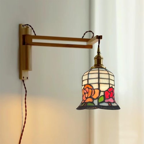 DUONAYU tiffany stained glass replacement lampshade.Rose flower patten ，Fan lamp replacement lampshade.Suitable for bedrooms,studyrooms,corridors and wall lamps.DYM9018