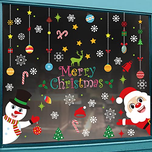 KIMOBER 150 PCS Christmas Window Clings - Santa, Snowman & Decor