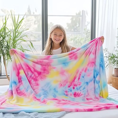 Rainbow Tie Dye Throw Blanket - Soft Flannel Fleece for Teens