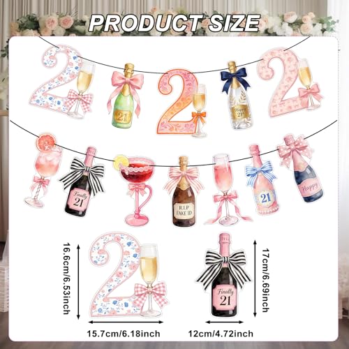 21st Birthday Banner Set - 2Pcs Pink Champagne Decor for Her