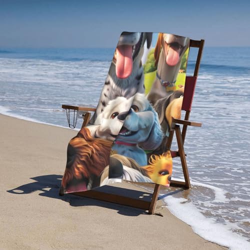 Funny Selfie Dogs Beach Towel, Lightweight Microfiber Pool Towel 52" x 32"