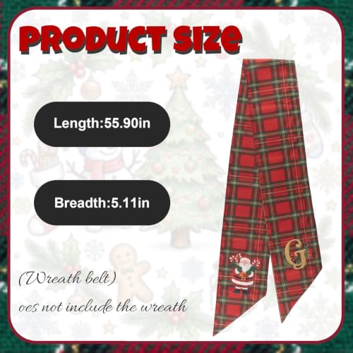 Christmas Wreath Sash with Embroidered Initial G - Holiday Door Decor, 55.91 Inches