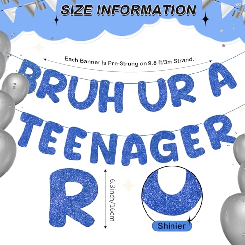 Funny 13th Birthday Banner - Bruh Ur a Teenager, Glitter Design