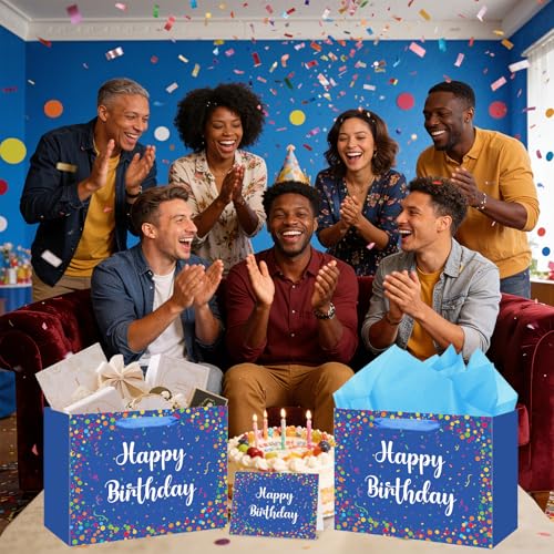 Blue Birthday Gift Bag Set for Men & Boys with Card & Tissue