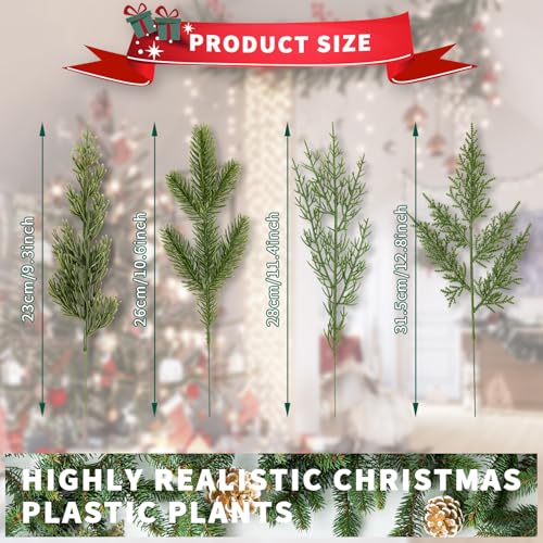 Artificial Pine Branches Set of 40 Assorted Faux Evergreen Stems for Christmas Wreaths & Garlands - Green
