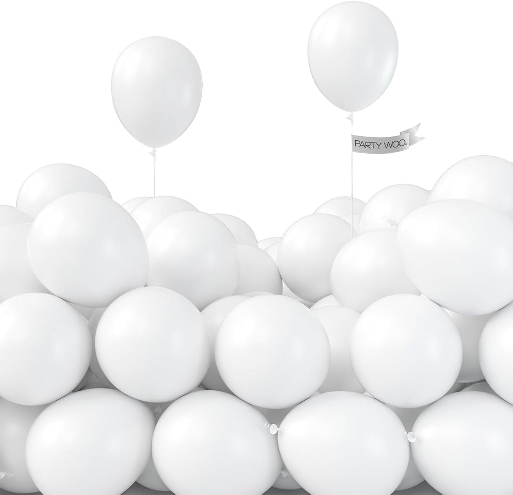 PartyWoo White Balloons - 100 Pcs 12 Inch & 5 Inch Matte Balloons for Celebrations