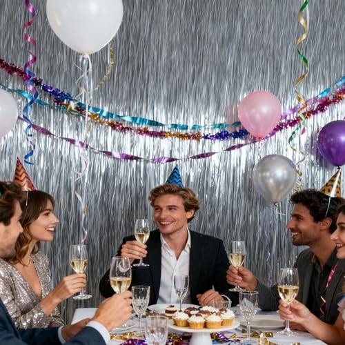 2 Pack Foil Fringe Curtains Backdrop - 3.3ft x 6.6ft for Parties