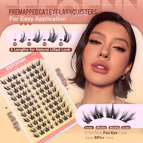 Eefofnn Manga Lash Clusters Cat Eye Individual Eyelash Extensions D Curl