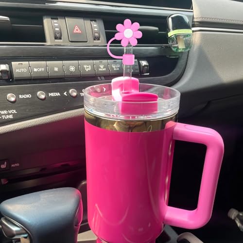 Cute Silicone Flower Straw Topper for 10mm Straws - Pink