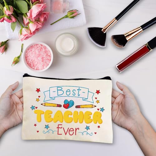 Best Teacher Ever Canvas Makeup Bag 10x7 Inch Toiletry Pouch