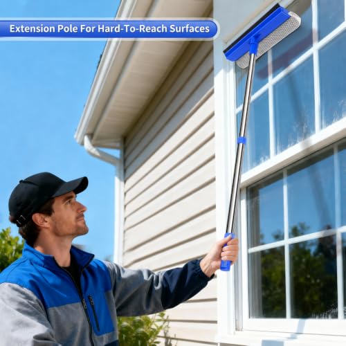 Retractable Window Squeegee with 2-in-1 Cleaning Tool - 18.5"-28.5"