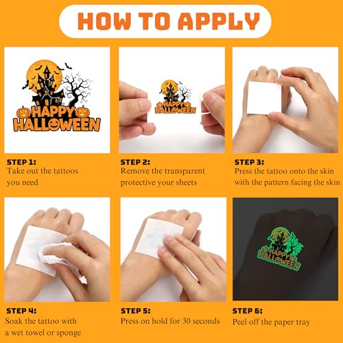 Glow in the Dark Halloween Temporary Tattoos for Kids Party Favors 50 Pcs
