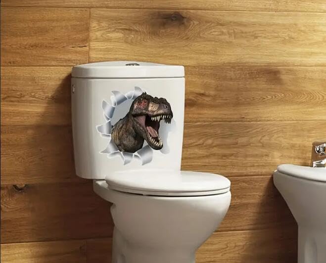 3D Dinosaur Toilet Lid and Tank Decal - Self-Adhesive Bathroom Wall Sticker