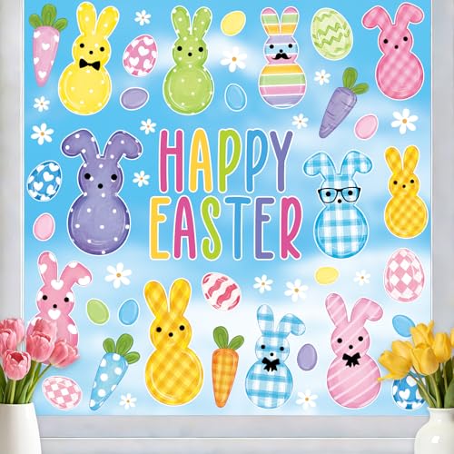 Feivando 8 Sheets Easter Window Clings - Bunny & Egg Decals for Glass