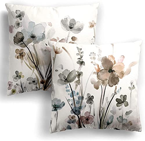 Qesonoo 18x18 Inch Set of 2 Flower Velvet Throw Pillow Covers - Modern Decorative Square Cushion Cases for Sofa Bed Couch Bedroom Living Room Car