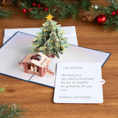 Nativity Christmas Tree Pop-Up Card for Holidays - 3D Greeting Card for Her & Him