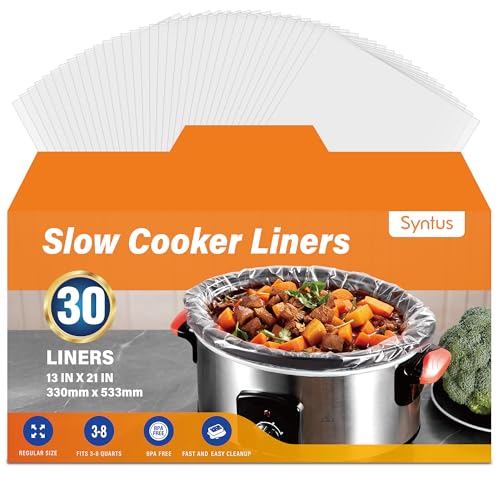 Syntus Slow Cooker Liners - 30 Pack, 13" x 21" for 3-8 Quart Crock Pots