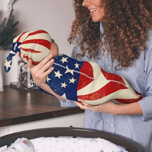 American Flag Baby Swaddle Blanket Set with Beanie & Headband