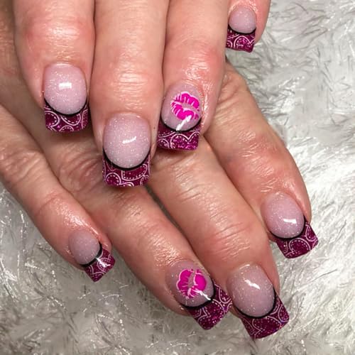 Valentine Short Square Press on Nails Heart Glossy Acrylic False Nails 24 Pcs