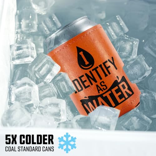I Identify As Water Leather Can Cooler - Funny Gift for Dad, 12oz