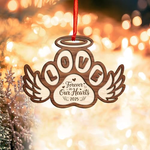 Pet Memorial Ornament 2025 – Wooden & Acrylic Paw Print Keepsake