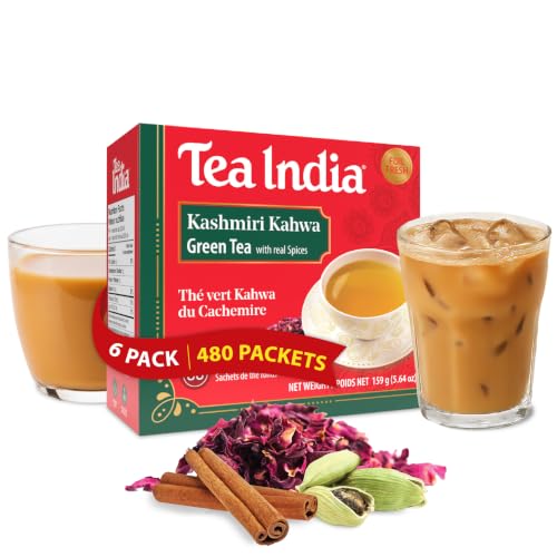 Tea India Kashmiri Kahwa Premium Green Spiced Loose Leaf Tea 80 Bags Pack of 6