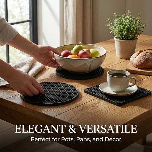 Kodreat Black Silicone Trivets 7.1x7.1in Pack of 4 Heat-Resistant Kitchen Hot Pads
