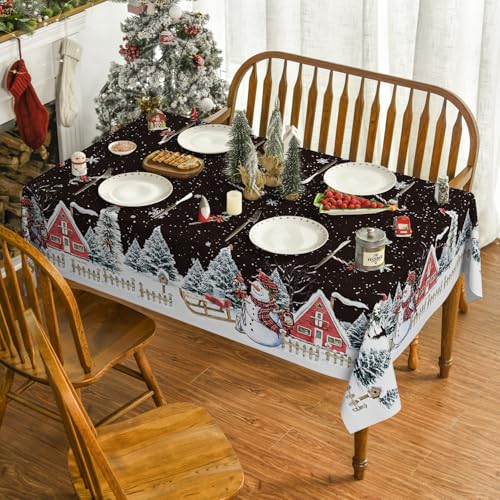 Horaldaily Christmas Tablecloth 60 x 84 Inch Rectangular Snowman Black