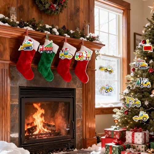 24 Double-Sided Wooden Christmas Truck Ornaments - Festive Decor