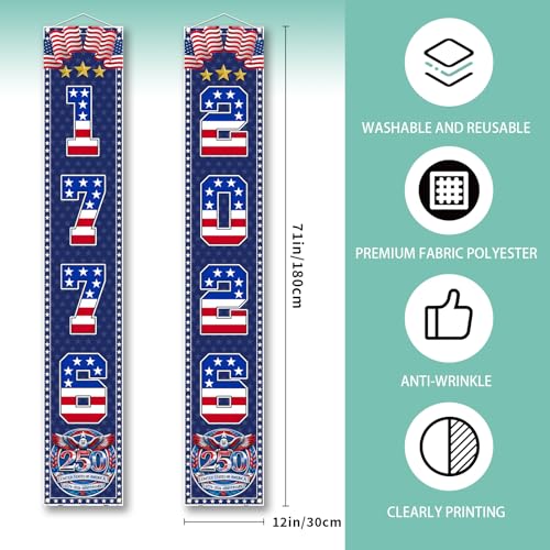 American 250th Anniversary Banner - 2 Pack, Patriotic Decor 12x71"