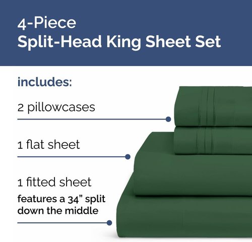 Flex Top Split Head King Sheet Set - Comfy, Breathable & Cooling Luxury Bedding - Deep Pockets, Soft - Oeko-Tex Certified - Emerald Green