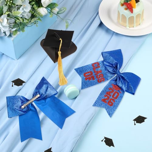 Class of 2026 Blue Glitter Graduation Cap Bow Decoration